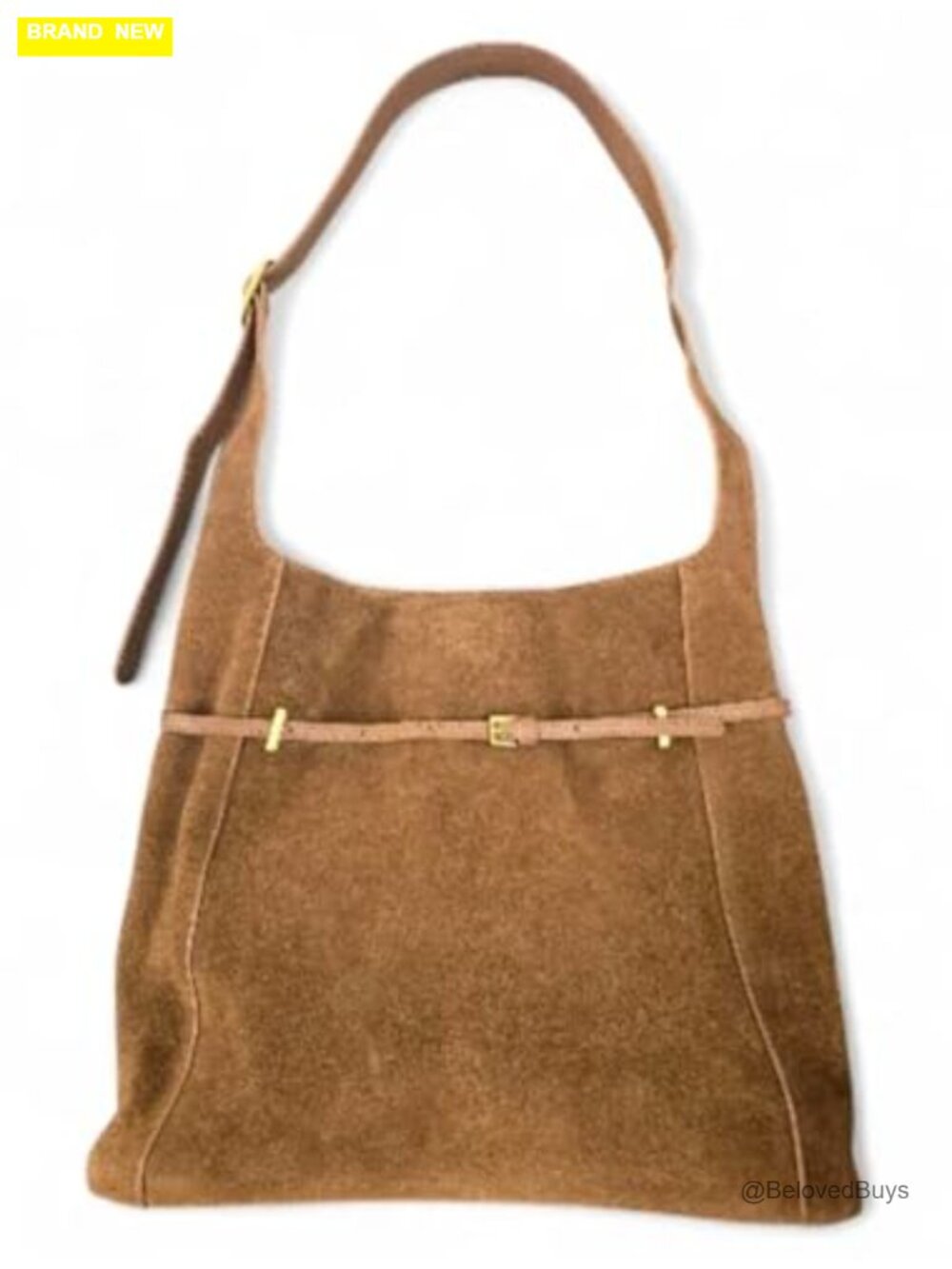 Genuine Suede Hobo Bag with Gold Hardware, Adjustable Strap, Inner Pouch - Picture 4 of 5
